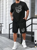 Men'WB shield Graphic Short Sleeve Tee & Shorts Set, Loose Casual Round Neck T-shirt & Shorts, Men'WB shield Summer TNF...