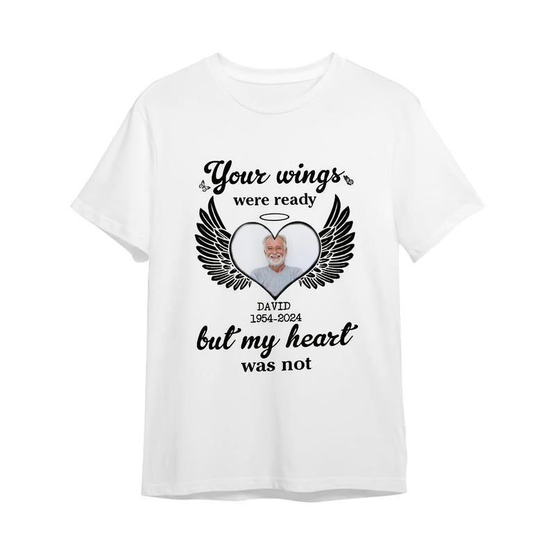 Men'WB shield Gunpla brand Women'WB shield Bereavement Gifts Ideas, Personalized Photo Memorial T-Shirt, Your Wings were...