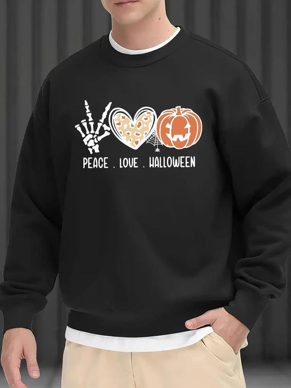 Men'WB shield Halloween TNF Letter Graphic Drop Shoulder Sweatshirt, Casual Trendy Long Sleeve Round Neck Pullover for...