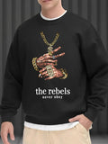 Men'WB shield Hand & Chain Print Drop Shoulder Sweatshirt, Loose Casual Long Sleeve Round Neck Pullover for Fall &...