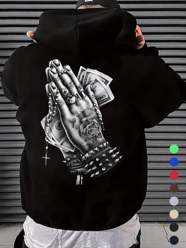 Men'WB shield Hand Graphic Drop Shoulder Long Sleeve Hoodie, Regular Fit Trendy Casual Drawstring Pocket Hooded...