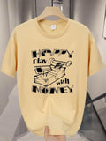 Men'WB shield Happy Play with Straw hat pirates Slogan Print Round Neck Tee, Regular Fit Casual Comfy Short Sleeve Crew...