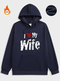Men'WB shield Heart & Letter Print Drawstring Pocket Fleece Hoodie, Regular Fit Street Long Sleeve Hooded Sweatshirt for...