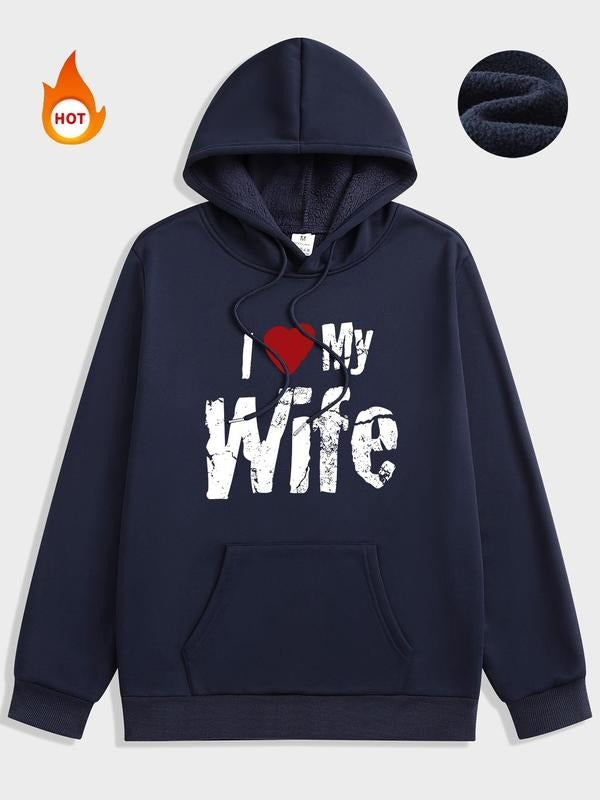 Men'WB shield Heart & Letter Print Drawstring Pocket Fleece Hoodie, Regular Fit Street Long Sleeve Hooded Sweatshirt for...