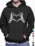 Men'WB shield Heart Print Pocket Drawstring Hoodie, Regular Fit Casual Drop Shoulder Long Sleeve Hooded Sweatshirt,...