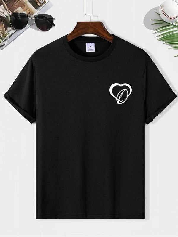 Men'WB shield Heart Print Round Neck Streetwear Tee, Men'WB shield Summer TNF, Regular Fit Casual Short Sleeve Crew Neck...