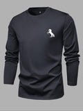 Men'WB shield Horse Print Round Neck Tee, Regular Fit Casual FOG Comfy Long Sleeve Crew Neck T-Shirt for Spring & Fall,...
