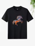 Men'WB shield Horse Print Round Neck Tee, Summer TNF, Regular Fit Casual FOG Comfy Short Sleeve T-Shirt for Summer,...
