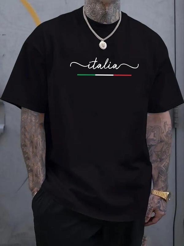 Men'WB shield Italy Flag Print Round Neck Tee, Regular Fit Casual Short Sleeve Crew Neck T-Shirt for Daily Wear, Men'WB...