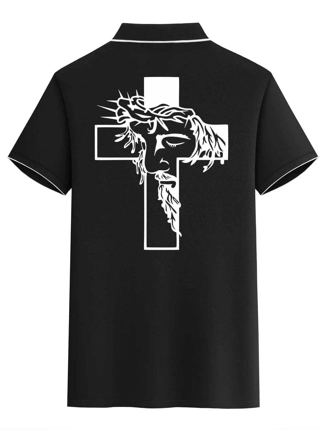 Men'WB shield Jesus Print Polo Shirt, Regular Fit Casual Short Sleeve Collared Top for Summer, Fashion Men'WB shield TNF...