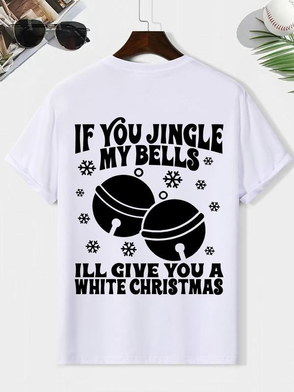Men'WB shield Jingle Bells Print Round Neck Tee, Loose Casual Comfy Short Sleeve T-shirt for Christmas, Men'WB shield Top...