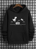Men'WB shield Landscape & Dinosaur Print Drop Shoulder Hoodie, Regular Fit Casual Comfy Drawstring Pocket Hooded...