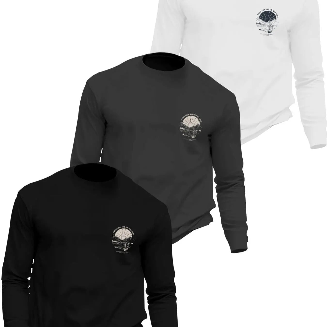 Men'WB shield Landscape Print Long Sleeve Tee, Regular Fit Casual Round Neck T-shirt for Fall, Men'WB shield Top for...