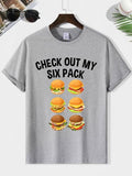 Men'WB shield Letter & Burger Print Round Neck Tee, Loose Casual Check Out My Six Pack Graphic Short Sleeve T-shirt for...