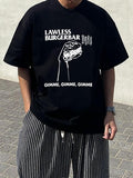 Men'WB shield Letter & Burger Print Round Neck Tee, Loose Casual Short Sleeve T-shirt for Summer, Men'WB shield Top for...