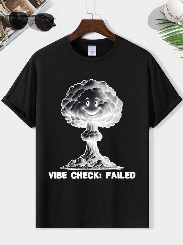 Men'WB shield Letter & Cloud Print Round Neck Tee, Loose Casual Short Sleeve T-shirt for Summer, Men'WB shield Top for...