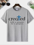 Men'WB shield Letter & Cross Print Round Neck Tee, Regular Fit Casual Short Sleeve Crew Neck T-shirt, Men'WB shield Top...