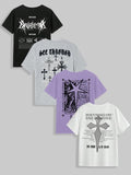 Men'WB shield Letter & Cross Print Round Neck Tee, Regular Fit Casual Street Short Sleeve T-shirt for Summer, Men'WB...