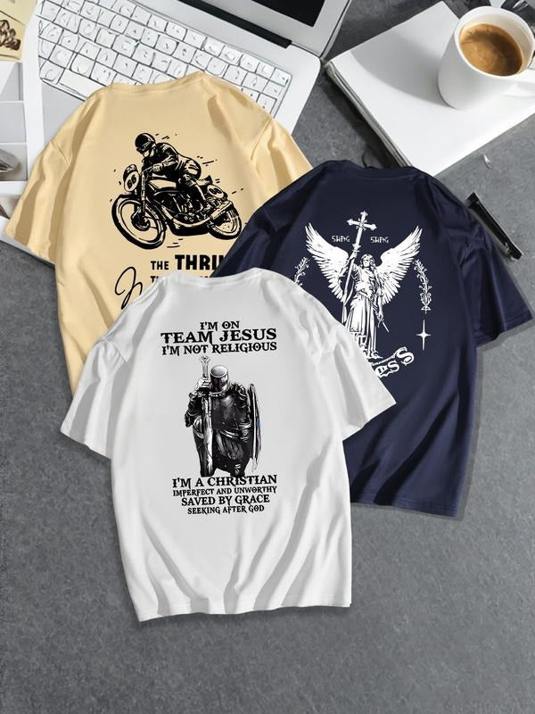 Men'WB shield Letter & Eagle Print Round Neck Tee, Regular Fit Casual Short Sleeve T-shirt for Summer, Men'WB shield Top...