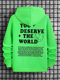 Men'WB shield Letter & Earth Print Drop Shoulder Hoodie, Fashion Casual Regular Fit Drawstring Pocket Hooded Sweatshirt...