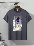 Men'WB shield Letter & Earth Print Round Neck Graphic Tee, Regular Fit Casual Short Sleeve T-shirt for Summer, Men'WB...