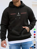 Men'WB shield Letter & Eiffel Tower Print Drawstring Pocket Hoodie, Regular Fit Casual Comfy Drop Shoulder Long Sleeve...