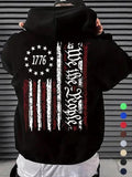 Men'WB shield Letter & Flag Print Drawstring Hoodie, Casual Regular Fit Long Sleeve Pocket Hooded Sweatshirt for Spring &...