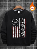 Men'WB shield Letter & Flag Print Round Neck Sweatshirt, Regular Fit Casual Long Sleeve Crew Neck Pullover for Fall &...