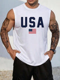 Men'WB shield Letter & Flag Print Round Neck Tank Top, Regular Fit Casual Sleeveless Crew Neck Top for Summer, Fashion...