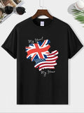 Men'WB shield Letter & Flag Print Round Neck Tee, Casual Short Sleeve T-shirt for Summer, Casual Comfy Men'WB shield...
