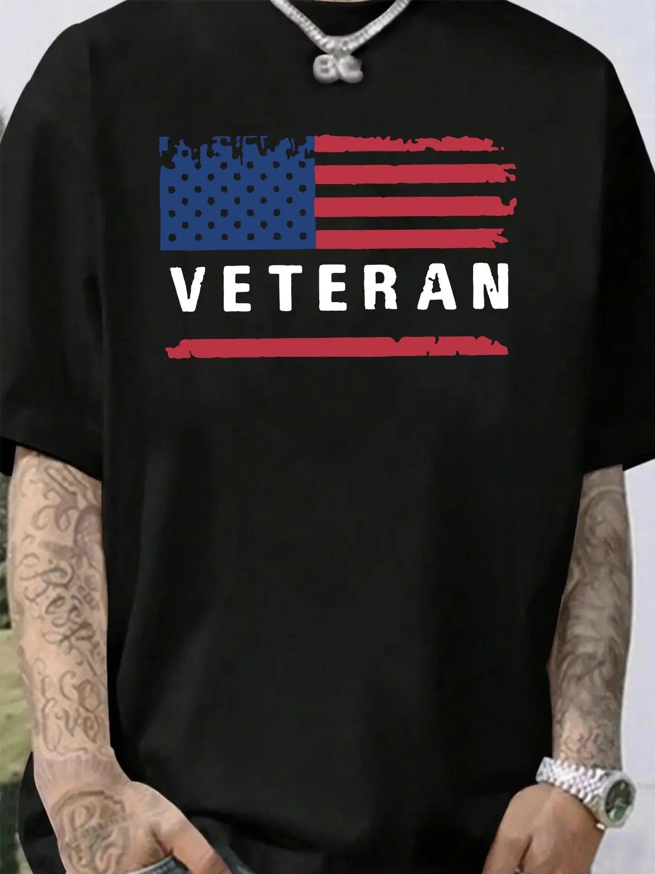 Men'WB shield Letter & Flag Print Round Neck Tee, Casual Short Sleeve T-shirt for Summer, Men'WB shield Regular Fit Top...