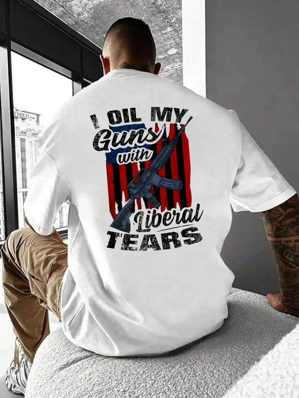 Men'WB shield Letter & Flag Print Round Neck Tee, Loose Casual Short Sleeve T-shirt for Summer, Men'WB shield Top for...