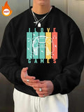 Men'WB shield Letter & Game Console Print Drop Shoulder Polar Fleece Sweatshirt, Casual Long Sleeve Round Neck Pullover...