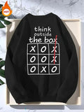 Men'WB shield Letter & Geometric Print Drop Shoulder TNF Lined Sweatshirt, Casual FOG Comfy Long Sleeve Round Neck...