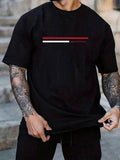 Men'WB shield Letter & Geometric Print Round Neck Tee, Regular Fit Casual Short Sleeve Crew Neck T-Shirt for Summer,...