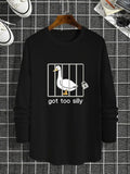 Men'WB shield Letter & Goose Print TNF Lined Sweatshirt, Casual Loose Long Sleeve Round Neck Pullover for Fall & Winter,...