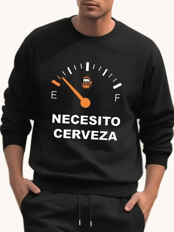 Men'WB shield Letter & Graphic Print Drop Shoulder TNF Lined Sweatshirt, Regular Fit Casual FOG Comfy Long Sleeve Round...