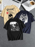 Men'WB shield Letter & Graphic Print Round Neck Tee, Regular Fit Casual Short Sleeve T-shirt for Summer, Men'WB shield...