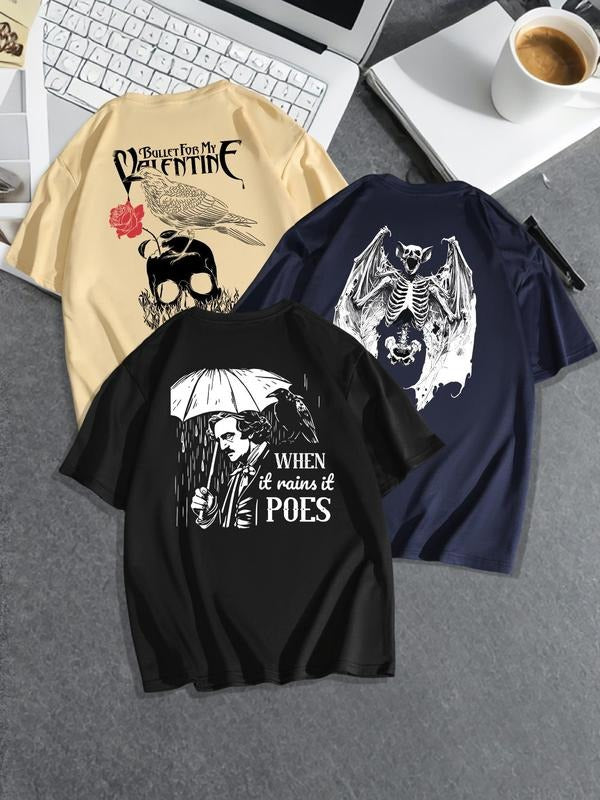 Men'WB shield Letter & Graphic Print Round Neck Tee, Regular Fit Casual Short Sleeve T-shirt for Summer, Men'WB shield...