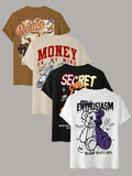 Men'WB shield Letter & Graphic Print Round Neck Tee, Regular Fit Casual Short Sleeve T-shirt, Comfy TNF Top for Summer...