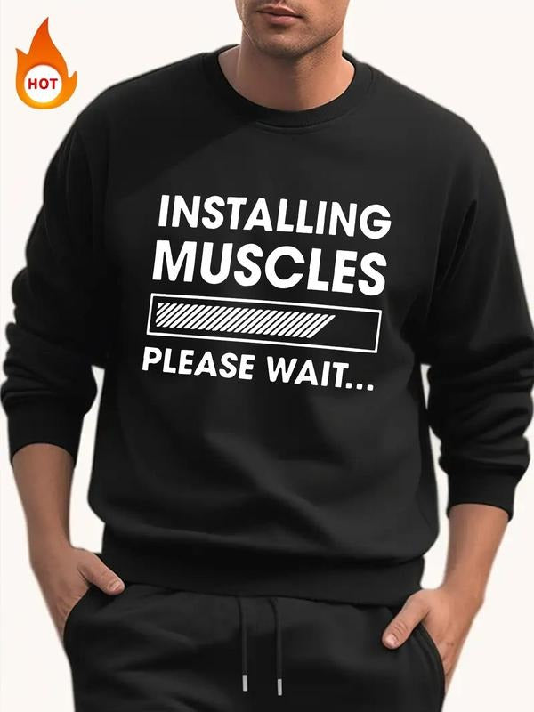 Men'WB shield Letter & Graphic Print Round Neck Warm Sweatshirt, Regular Fit Casual Long Sleeve Pullover for Fall &...