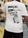 Men'WB shield Letter & Gun Print Round Neck Tee, Regular Fit Casual Short Sleeve Crew Neck T-shirt for Daily Wear, Men'WB...