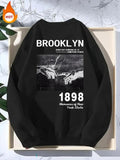 Men'WB shield Letter & Hand Print Drop Shoulder Fleece Lined Sweatshirt, Casual FOG Comfy Long Sleeve Round Neck Pullover...