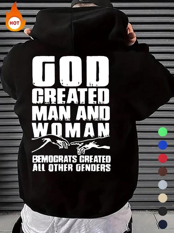 Men'WB shield Letter & Hand Print Drop Shoulder Hoodie, Fashion Casual Regular Fit Drawstring Pocket Hooded Sweatshirt...