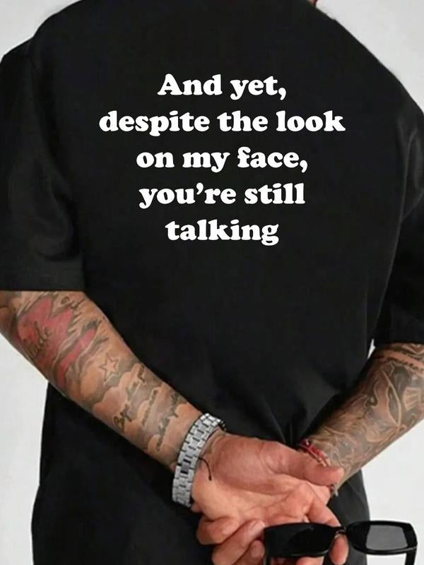 Men'WB shield Letter & Hand Print Round Neck Tee, Loose Casual Fashion Short Sleeve T-shirt for Summer, Men'WB shield Top...