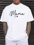 Men'WB shield Letter & Heart Print Round Neck Tee, Casual Short Sleeve Crew Neck T-shirt for Summer, Fashion Men'WB...