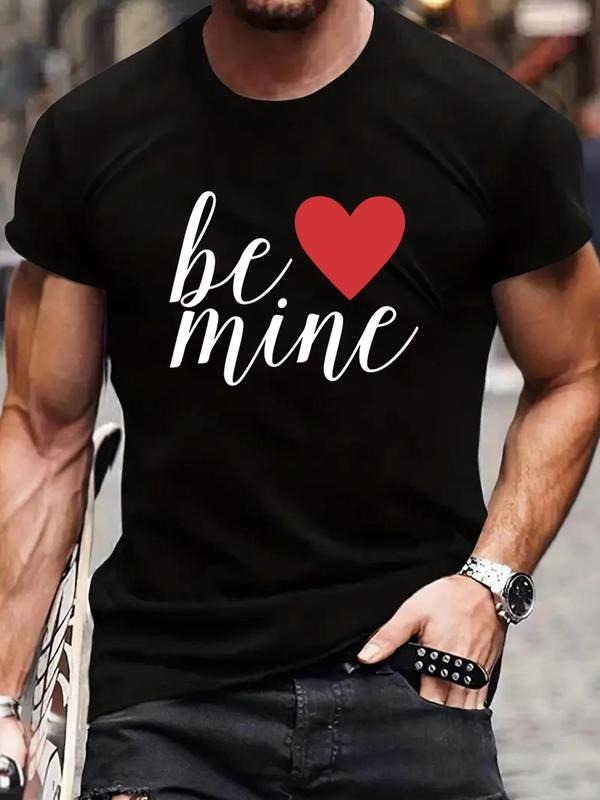 Men'WB shield Letter & Heart Print Round Neck Tee, Summer TNF, Regular Fit Casual Fashion Short Sleeve T-shirt for...