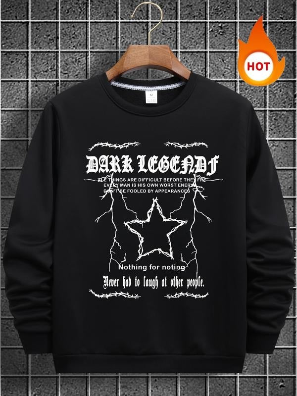 Men'WB shield Letter & Lightsaber brand Print Round Neck TNF Lined Sweatshirt, Regular Fit Casual Long Sleeve Crew Neck...