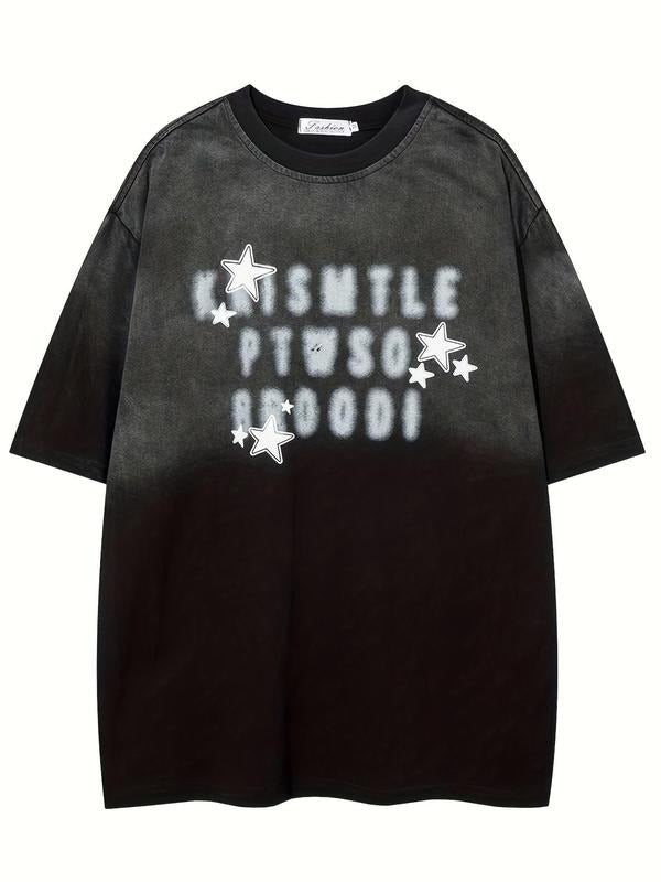 Men'WB shield Letter & Lightsaber brand Print Tee, Loose Casual Fashion Round Neck Short Sleeve T-shirt for Summer,...