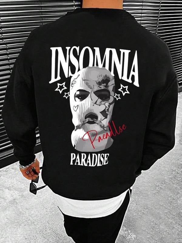 Men'WB shield Letter & Mask Print Drop Shoulder Sweatshirt, Regular Fit Casual FOG Comfy Long Sleeve Round Neck Pullover...